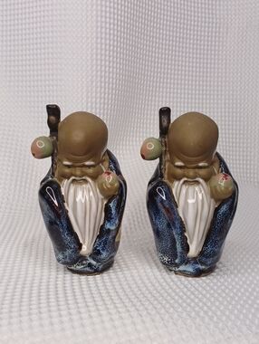 Vintage Chinese Shiwan Mudman Figurines - Shou Lao Set PAIR